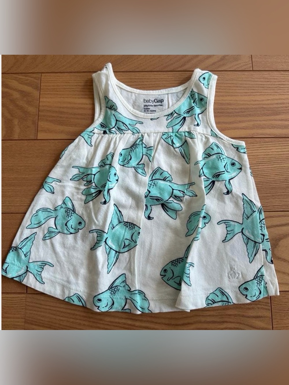 Baby Gap White Tank Top with Aqua Fish All-Over Print
